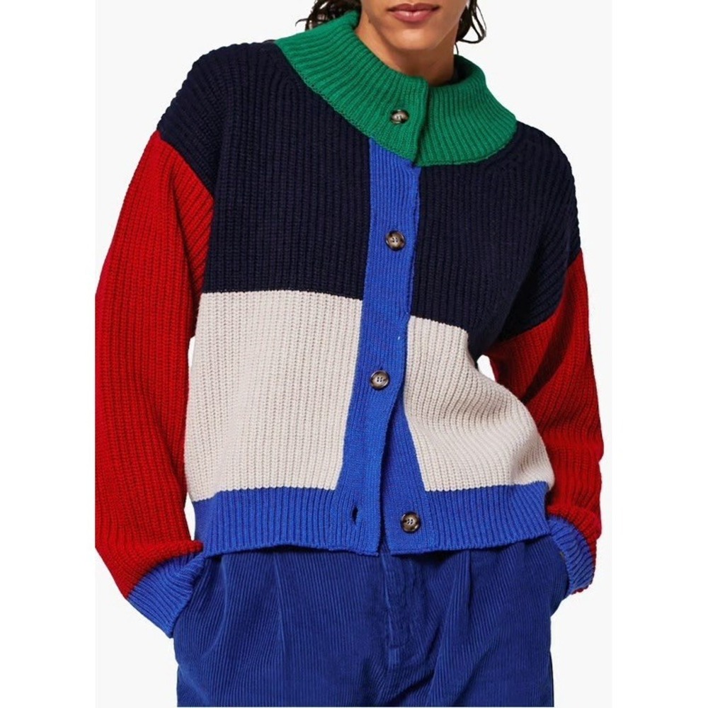 Bobo Choses Color Block Cardigan Sweater Oversized Chunky Knit Size S Preppy - Picture 2 of 11